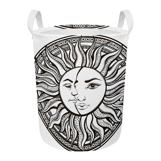 Bohemian Celestial Sun And Moon Print Round Laundry Basket