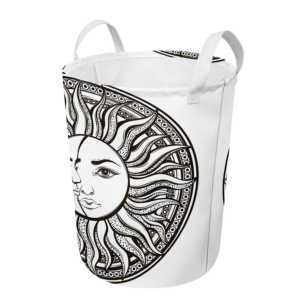 Bohemian Celestial Sun And Moon Print Round Laundry Basket