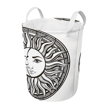 Bohemian Celestial Sun And Moon Print Round Laundry Basket