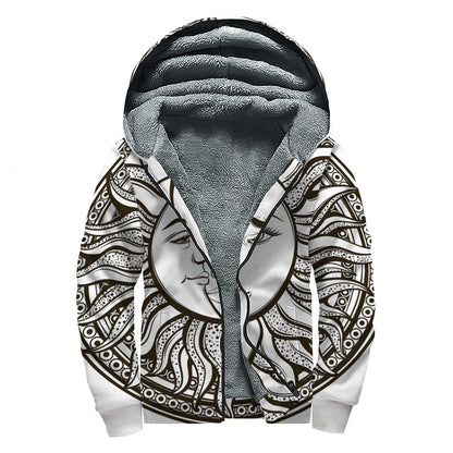 Bohemian Celestial Sun And Moon Print Sherpa Lined Zip Up Hoodie
