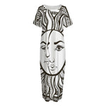 Bohemian Celestial Sun And Moon Print Short Sleeve Long Nightdress