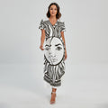 Bohemian Celestial Sun And Moon Print Short Sleeve Maxi Dress