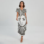 Bohemian Celestial Sun And Moon Print Short Sleeve Maxi Dress