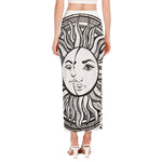 Bohemian Celestial Sun And Moon Print Side Slit Maxi Skirt