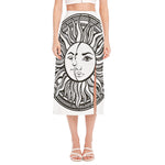 Bohemian Celestial Sun And Moon Print Side Slit Midi Skirt