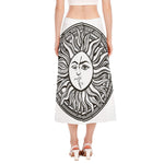 Bohemian Celestial Sun And Moon Print Side Slit Midi Skirt