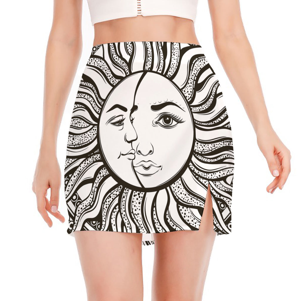 Bohemian Celestial Sun And Moon Print Side Slit Mini Skirt