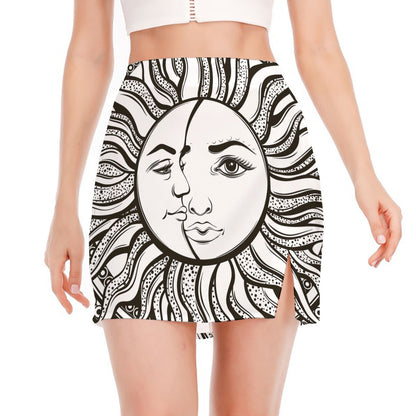 Bohemian Celestial Sun And Moon Print Side Slit Mini Skirt