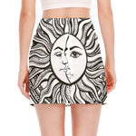 Bohemian Celestial Sun And Moon Print Side Slit Mini Skirt
