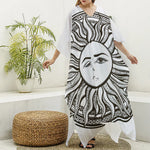 Bohemian Celestial Sun And Moon Print Silk V-Neck Kaftan Dress