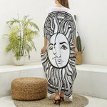 Bohemian Celestial Sun And Moon Print Silk V-Neck Kaftan Dress