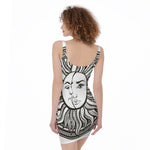 Bohemian Celestial Sun And Moon Print Sleeveless Bodycon Dress
