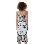 Bohemian Celestial Sun And Moon Print Slim Fit Midi Cami Dress