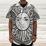 Bohemian Celestial Sun And Moon Print Textured Short Sleeve Shirt