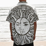 Bohemian Celestial Sun And Moon Print Textured Short Sleeve Shirt