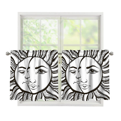 Bohemian Celestial Sun And Moon Print Tier Curtains