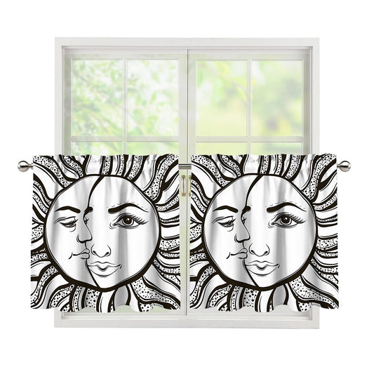 Bohemian Celestial Sun And Moon Print Tier Curtains