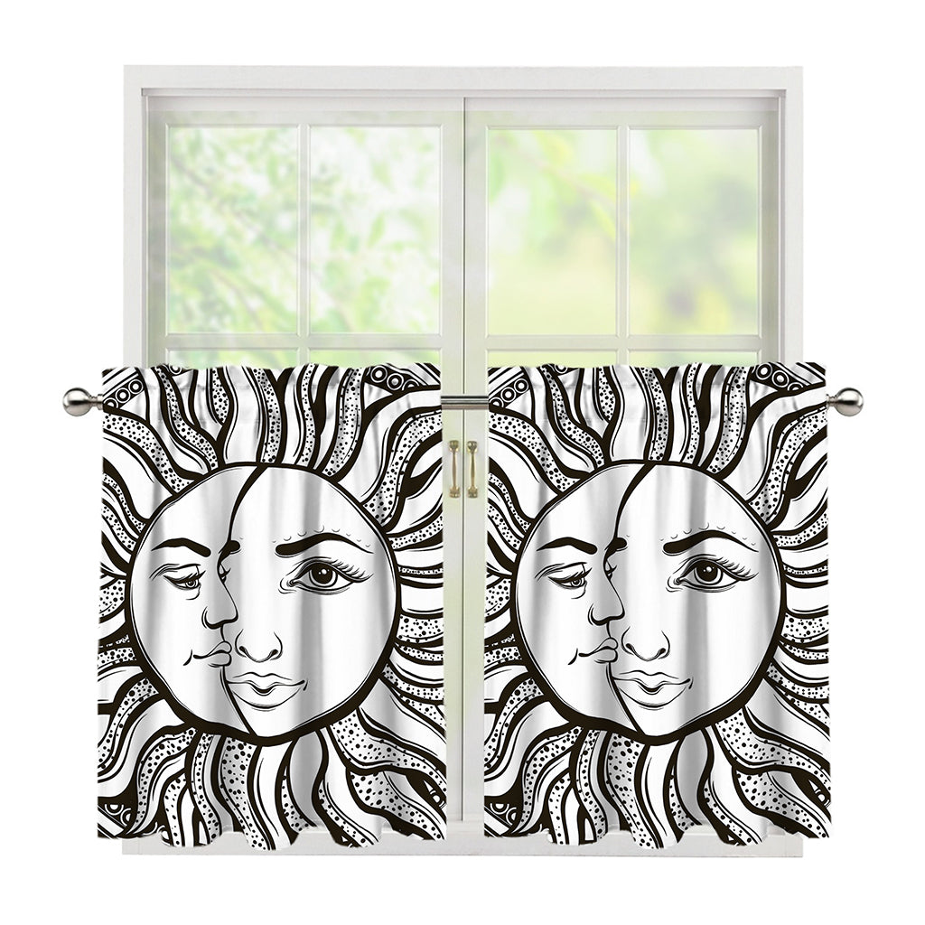 Bohemian Celestial Sun And Moon Print Tier Curtains