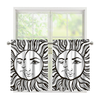 Bohemian Celestial Sun And Moon Print Tier Curtains