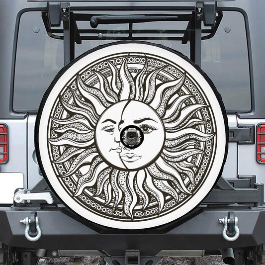 Bohemian Celestial Sun And Moon Print Tire Cover With Camera Hole