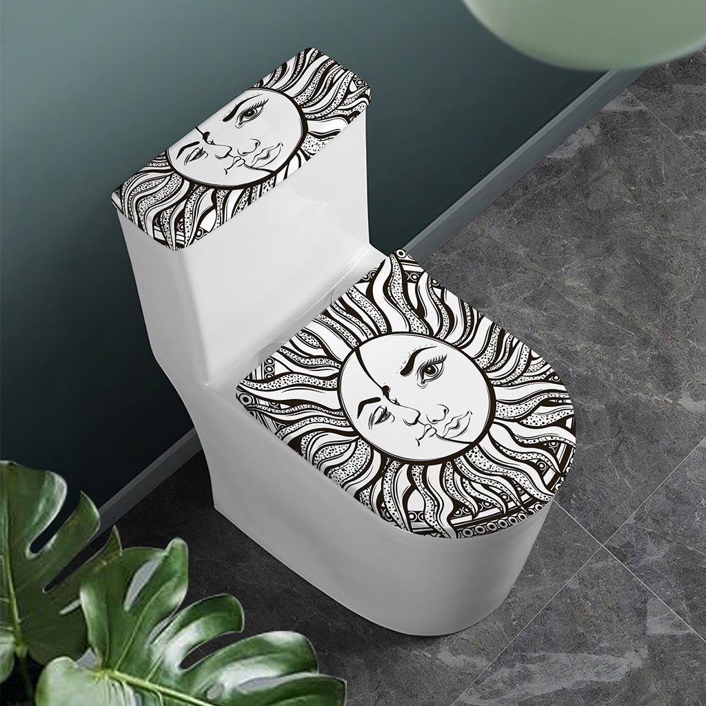 Bohemian Celestial Sun And Moon Print Toilet Lid And Tank Cover Set