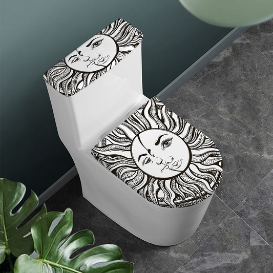 Bohemian Celestial Sun And Moon Print Toilet Lid And Tank Cover Set