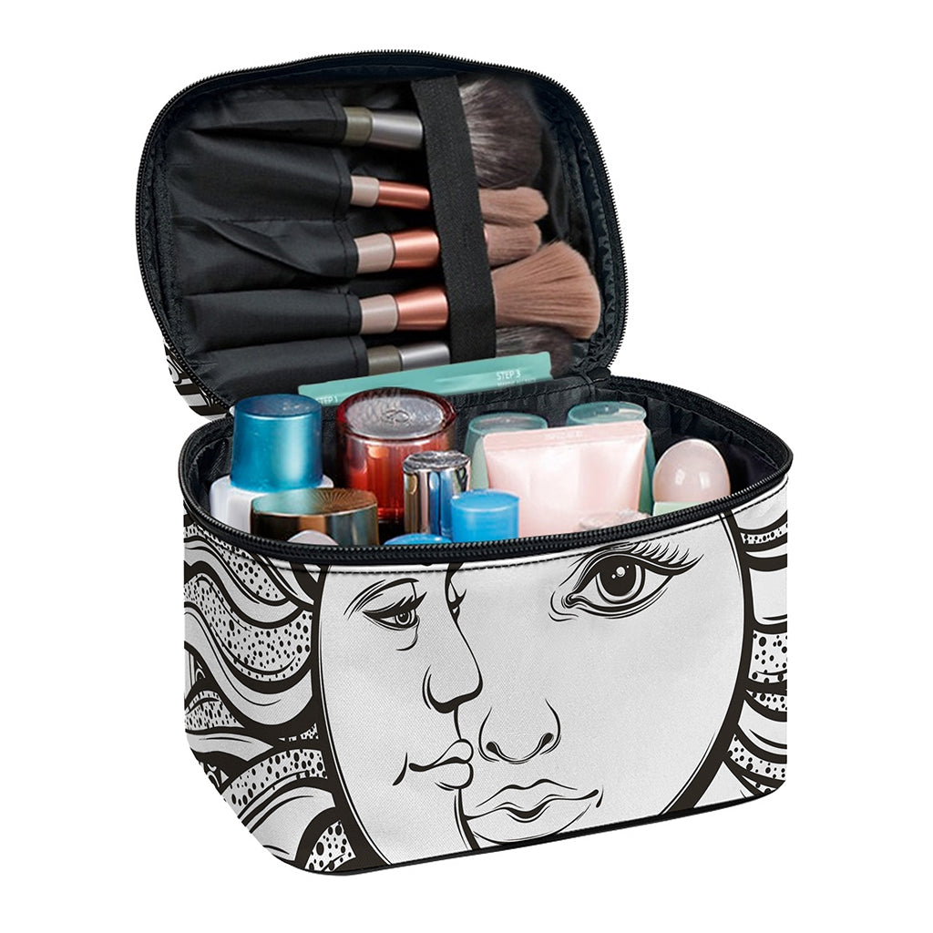 Bohemian Celestial Sun And Moon Print Travel Makeup Bag