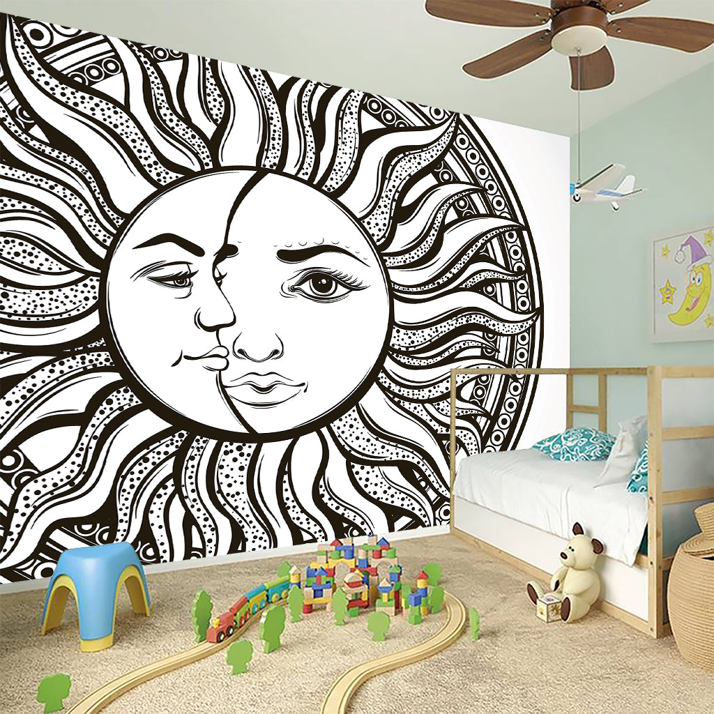 Bohemian Celestial Sun And Moon Print Wall Sticker