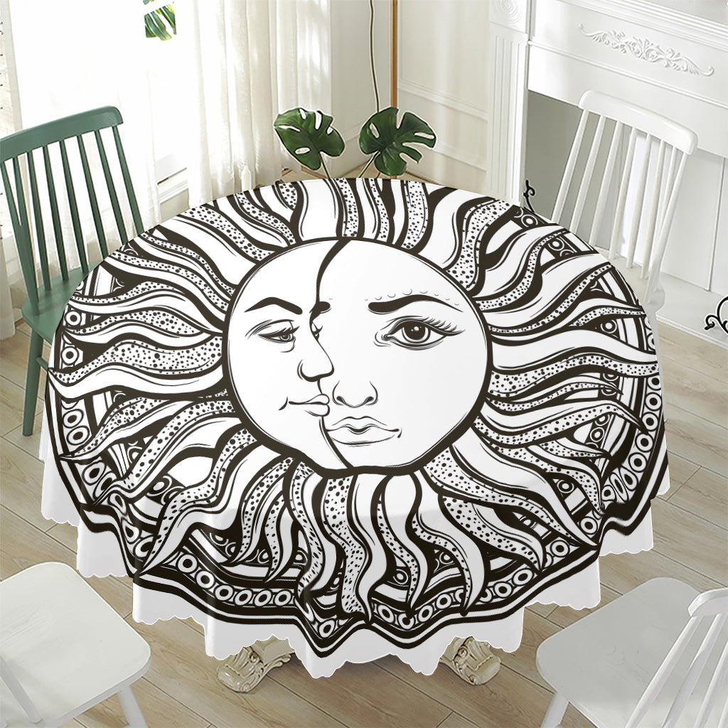 Bohemian Celestial Sun And Moon Print Waterproof Round Tablecloth