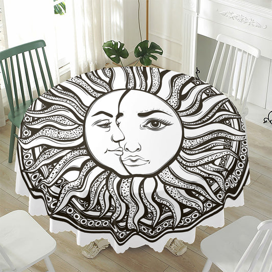 Bohemian Celestial Sun And Moon Print Waterproof Round Tablecloth