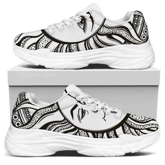 Bohemian Celestial Sun And Moon Print White Chunky Shoes