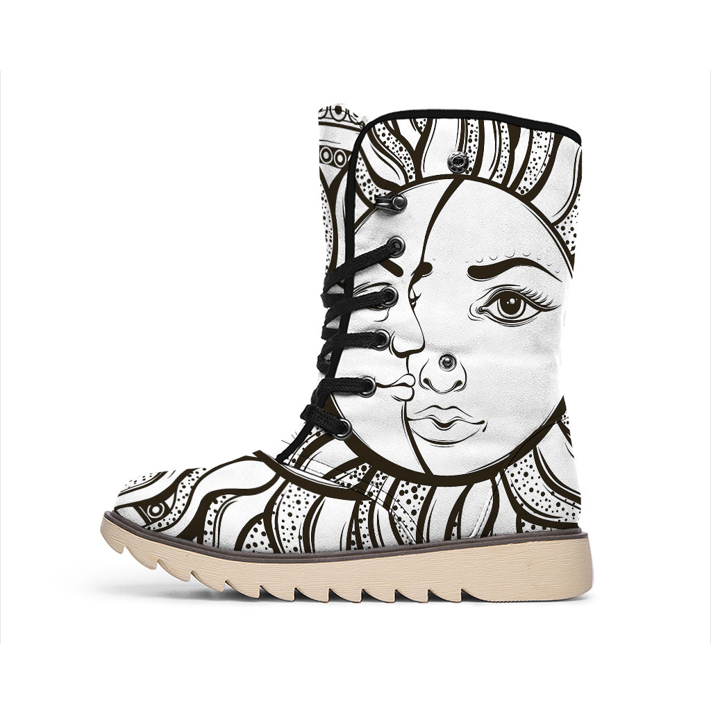 Bohemian Celestial Sun And Moon Print Winter Boots