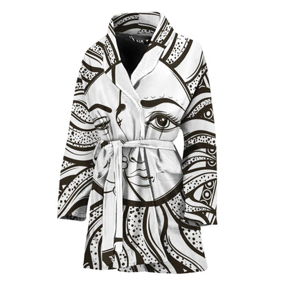 Bohemian Celestial Sun And Moon Print Women's Bathrobe