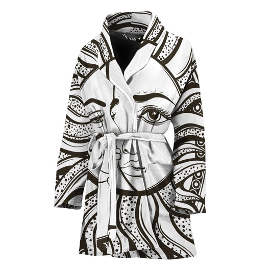 Bohemian Celestial Sun And Moon Print Women's Bathrobe