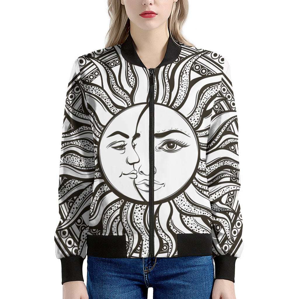 Bohemian Celestial Sun And Moon Print Women's Bomber Jacket