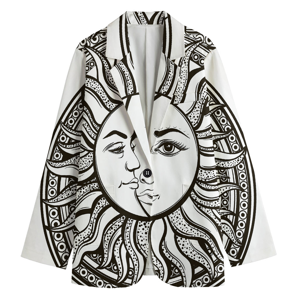 Bohemian Celestial Sun And Moon Print Women's Cotton Blazer