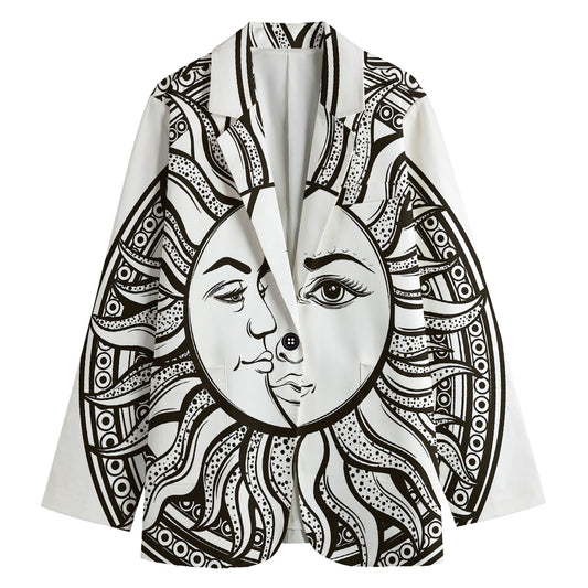 Bohemian Celestial Sun And Moon Print Women's Cotton Blazer