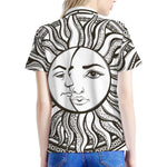 Bohemian Celestial Sun And Moon Print Women's Polo Shirt