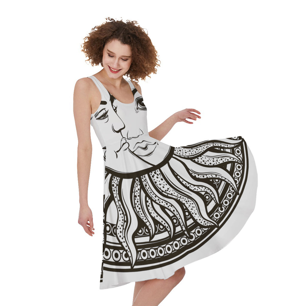 Bohemian Celestial Sun And Moon Print Women's Sleeveless Dress