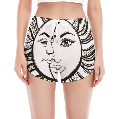 Bohemian Celestial Sun And Moon Print Women's Split Running Shorts