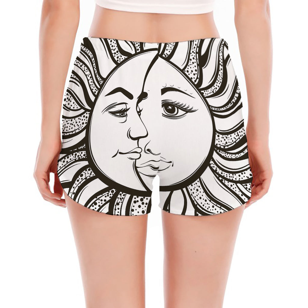 Bohemian Celestial Sun And Moon Print Women's Split Running Shorts