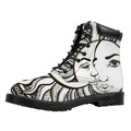 Bohemian Celestial Sun And Moon Print Padded Collar Lace Up Boots