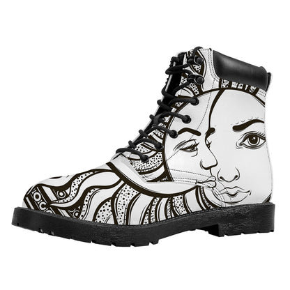 Bohemian Celestial Sun And Moon Print Work Boots