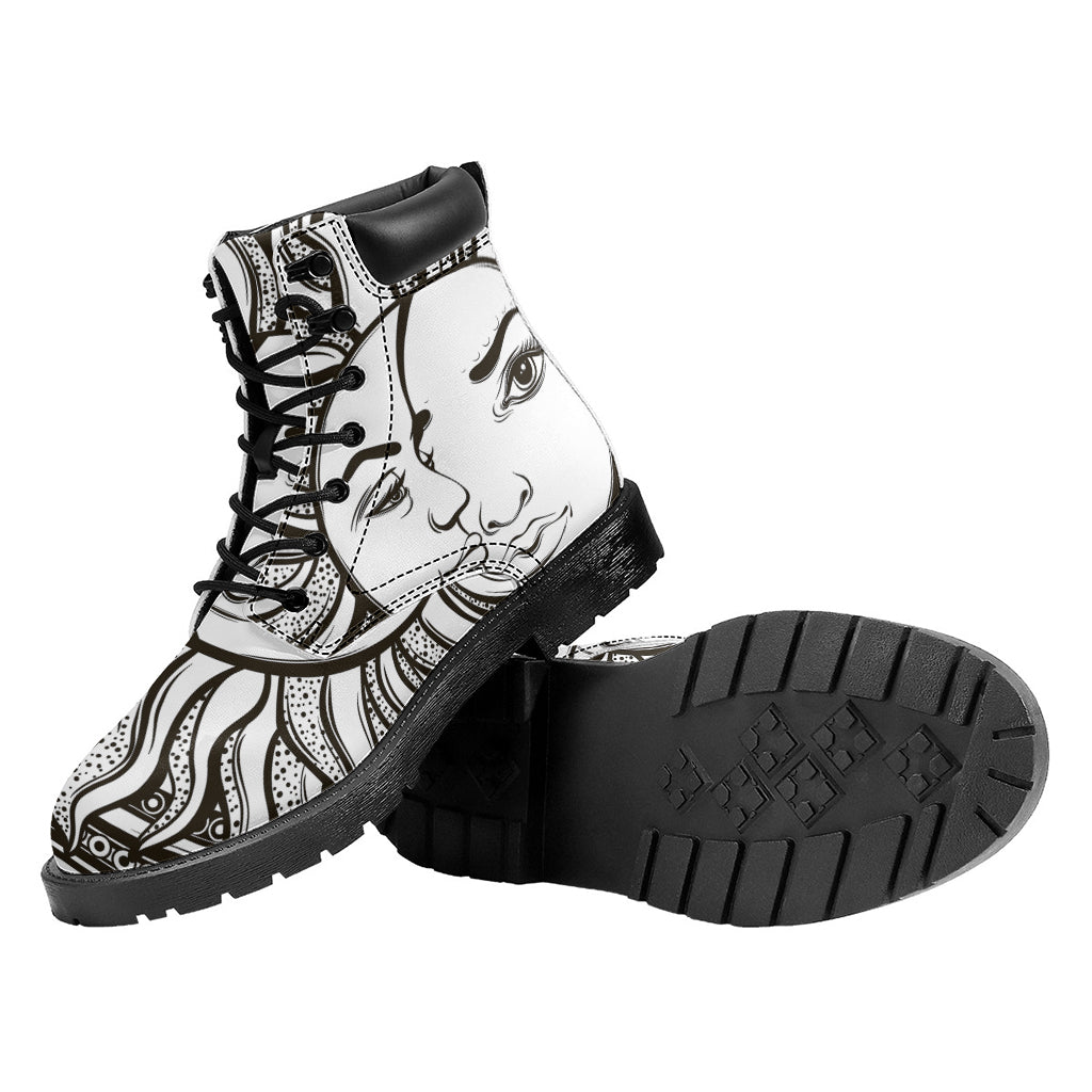 Bohemian Celestial Sun And Moon Print Work Boots