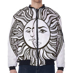 Bohemian Celestial Sun And Moon Print Zip Sleeve Bomber Jacket