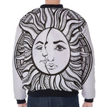 Bohemian Celestial Sun And Moon Print Zip Sleeve Bomber Jacket