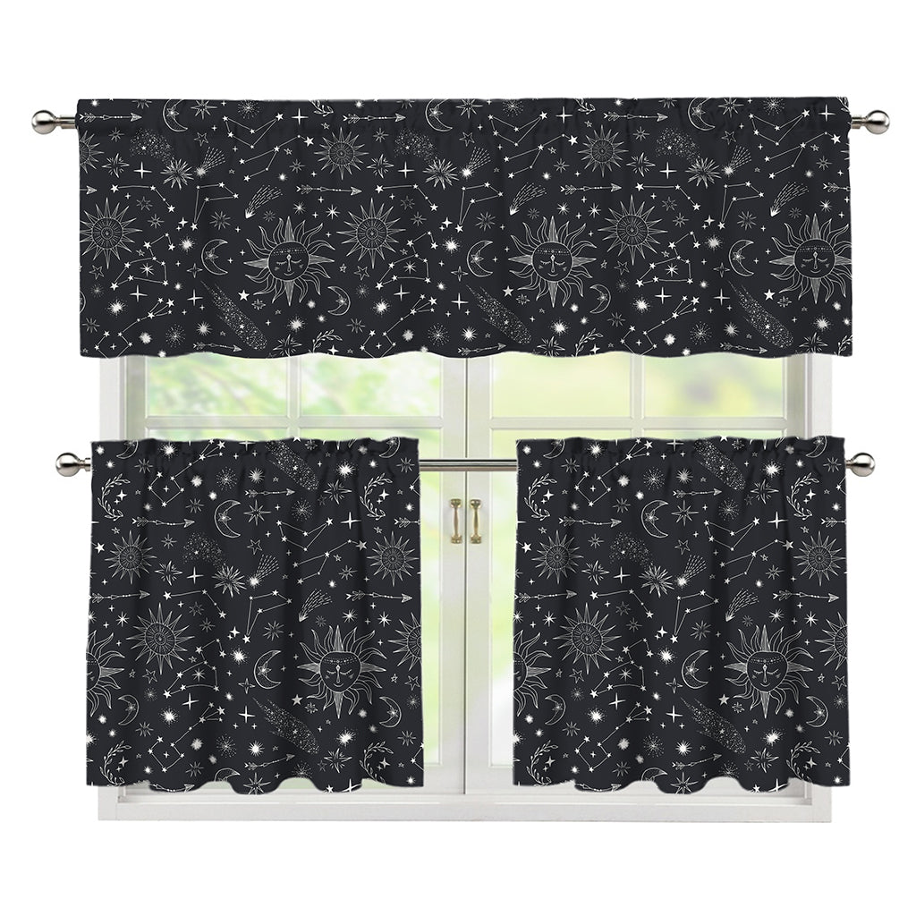 Bohemian Constellation Pattern Print 3 Piece Kitchen Curtains