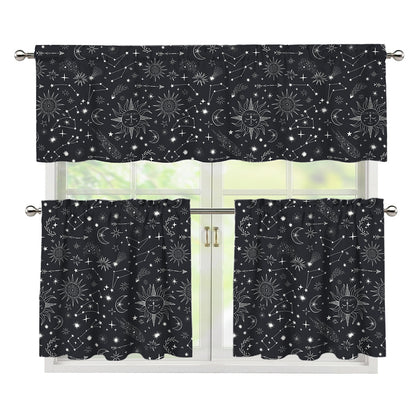 Bohemian Constellation Pattern Print 3 Piece Kitchen Curtains