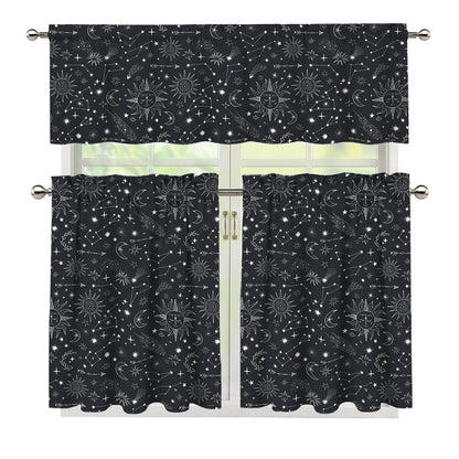 Bohemian Constellation Pattern Print 3 Piece Kitchen Curtains