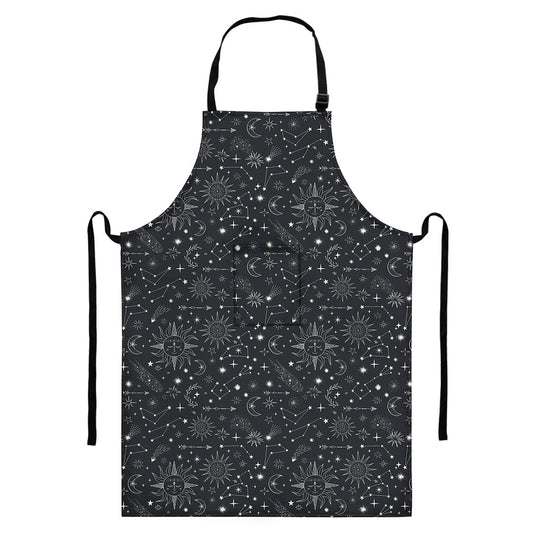 Bohemian Constellation Pattern Print Bib Apron With Pocket